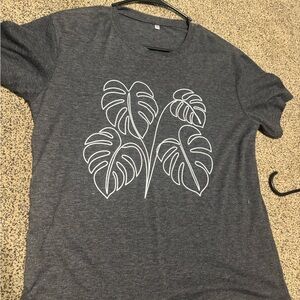 Gray Graphic T-Shirt with Leaf Design